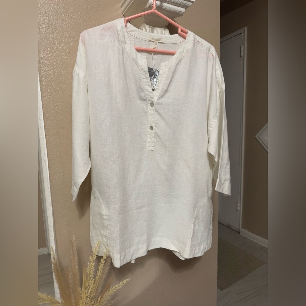Eileen Fisher White Linen Blouse